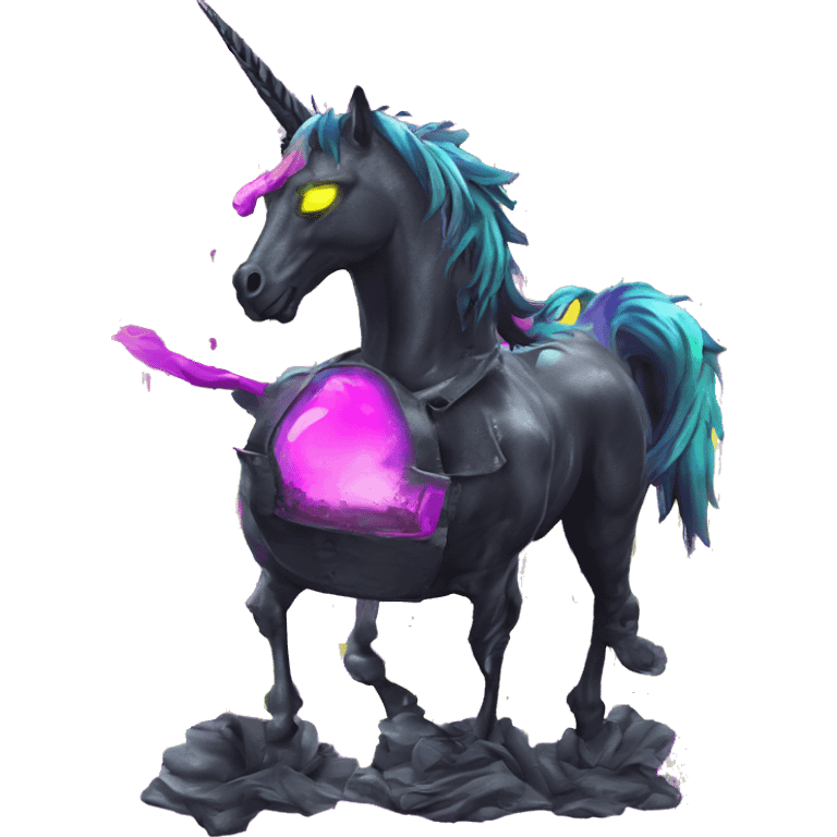 .Zombie_ Vaporwave black holographic oilslick zombie unicorn yellow caution tape graffiti Pegasus  emoji