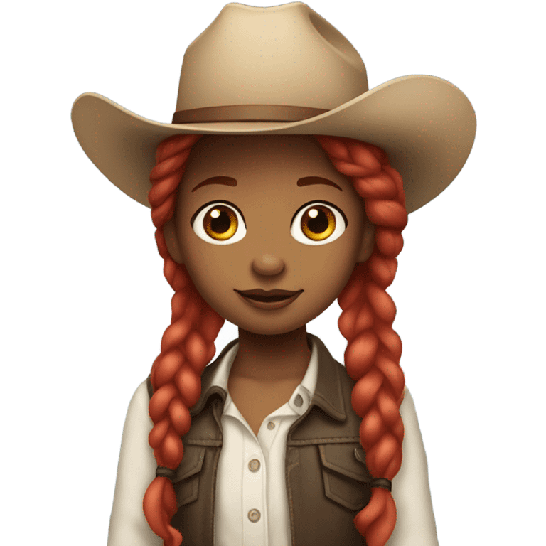 Biracial girl with long red hair in pigtails with a cowboy hat on emoji