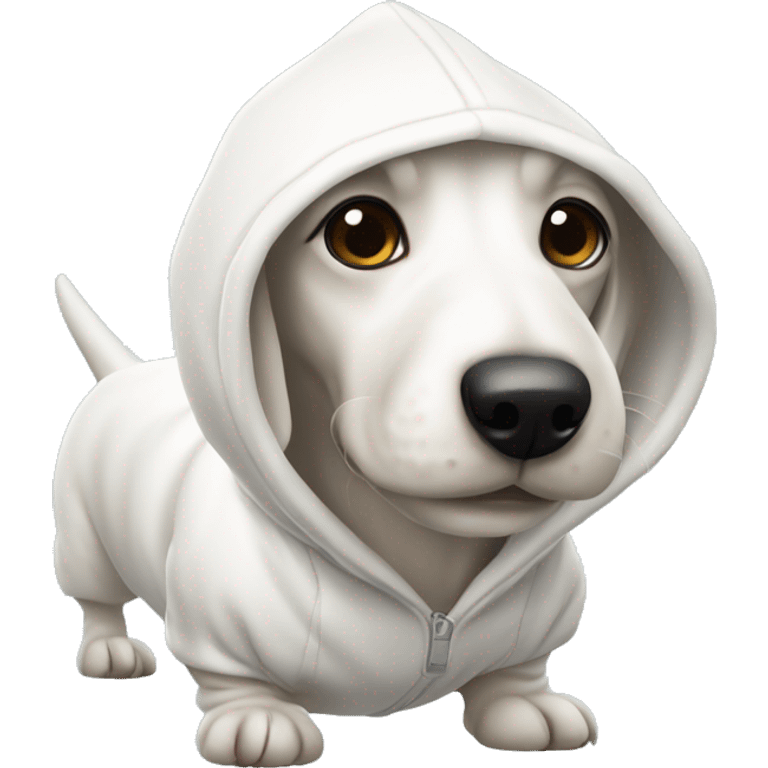 White sausage dog in hoody  emoji