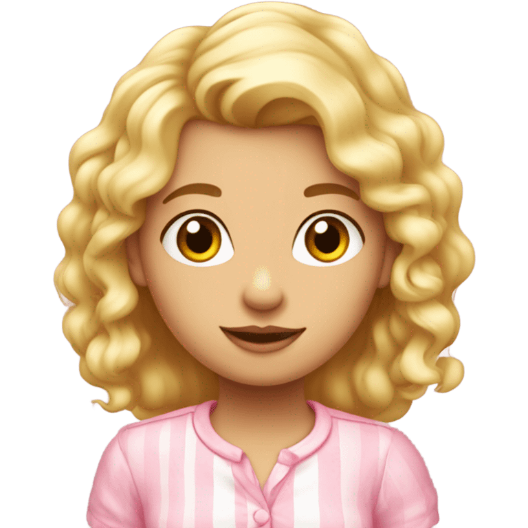 Niña blanca con pelo rizado rubia linda con camisa rosada emoji