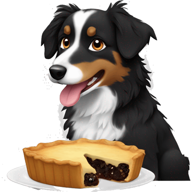 Small black australian shepherd dog eating pie  emoji