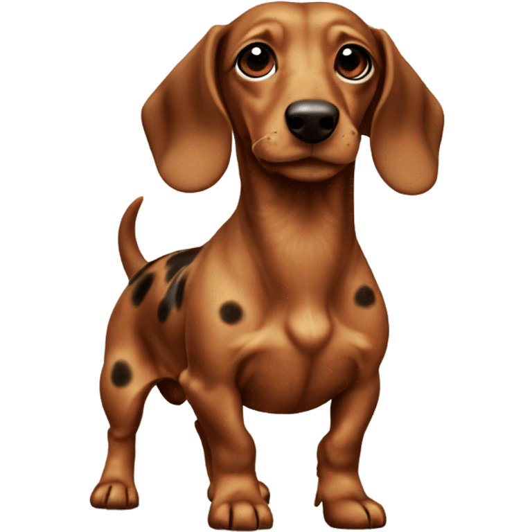 cute furry dachshund light brown with big dark brown spots full body emoji