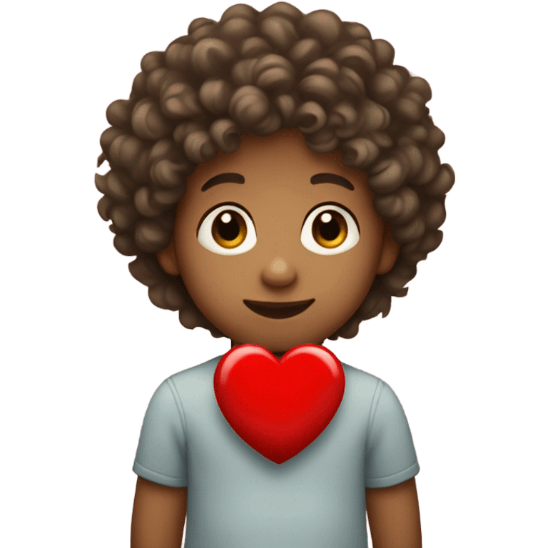 Little boy with curly hair light skinned holding a red heart emoji