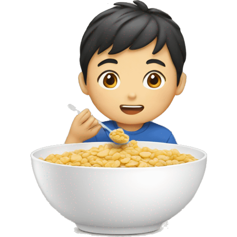 Asian boy eating cereal emoji