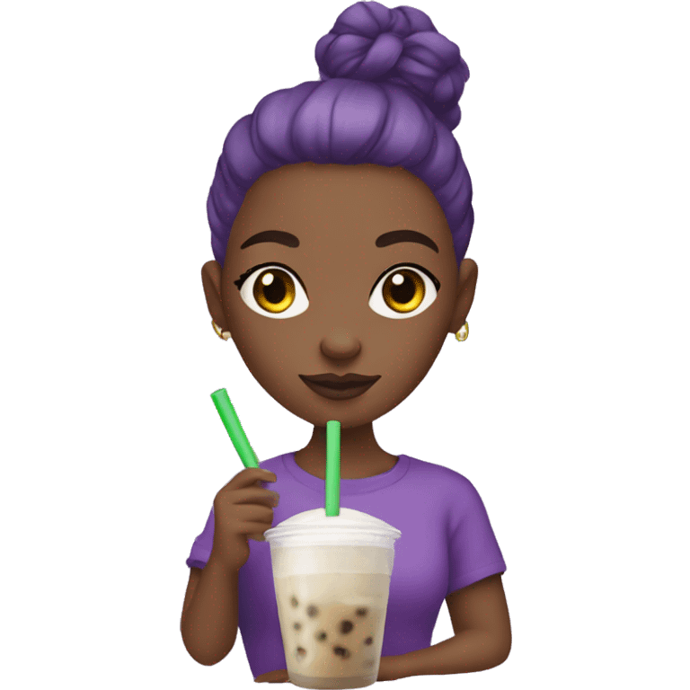 Black girl with purple shaved head drinking boba tea emoji