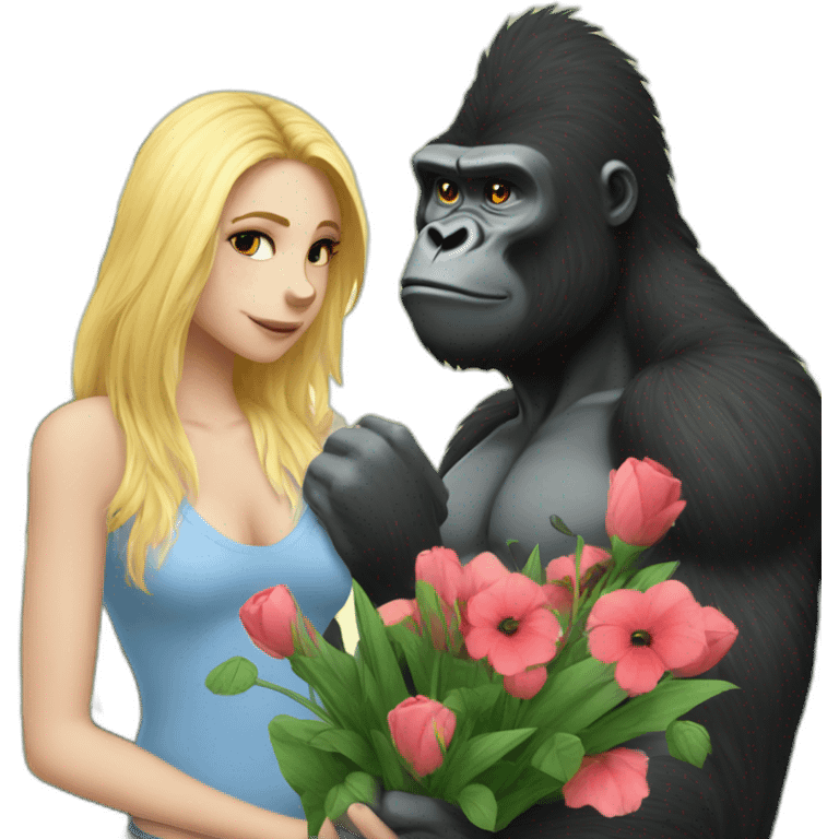 Bad boy looking Gorilla giving flowers to a blonde girl emoji