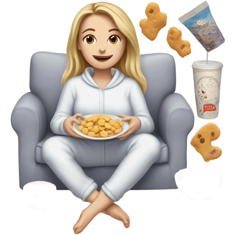 White girl in pajamas with snacks  emoji