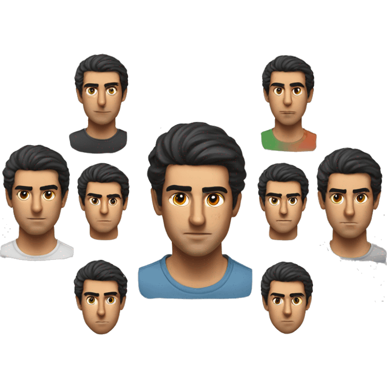 guy 20 years old iranian in 1970 photorealistic serious emoji