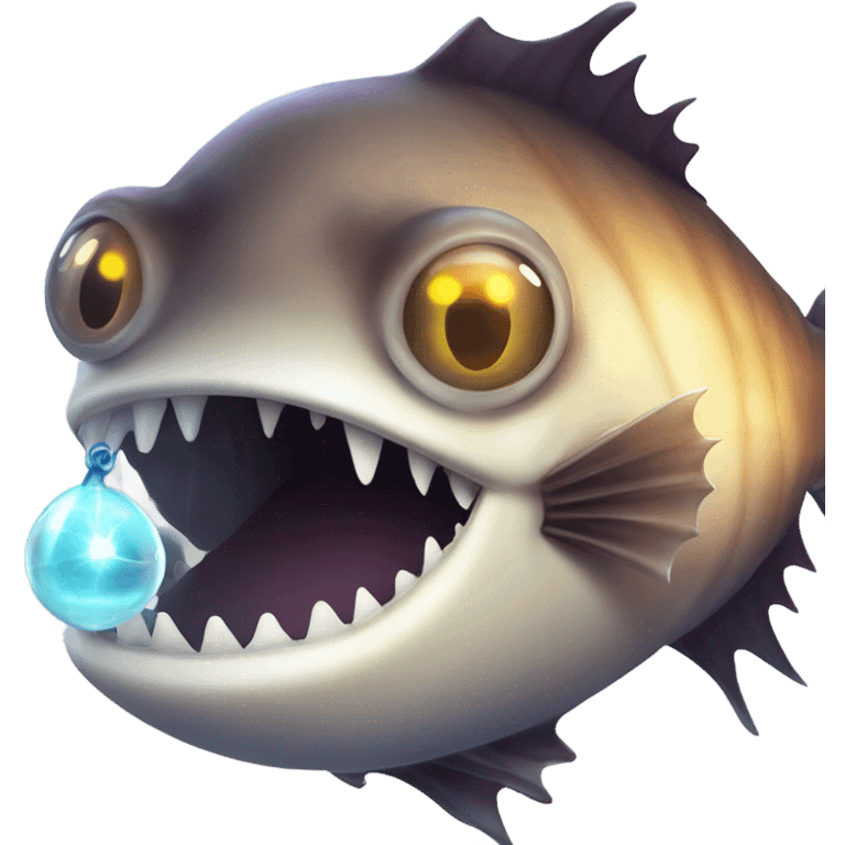 Anglerfish with glowing lure, sharp teeth, and big eyes. emoji