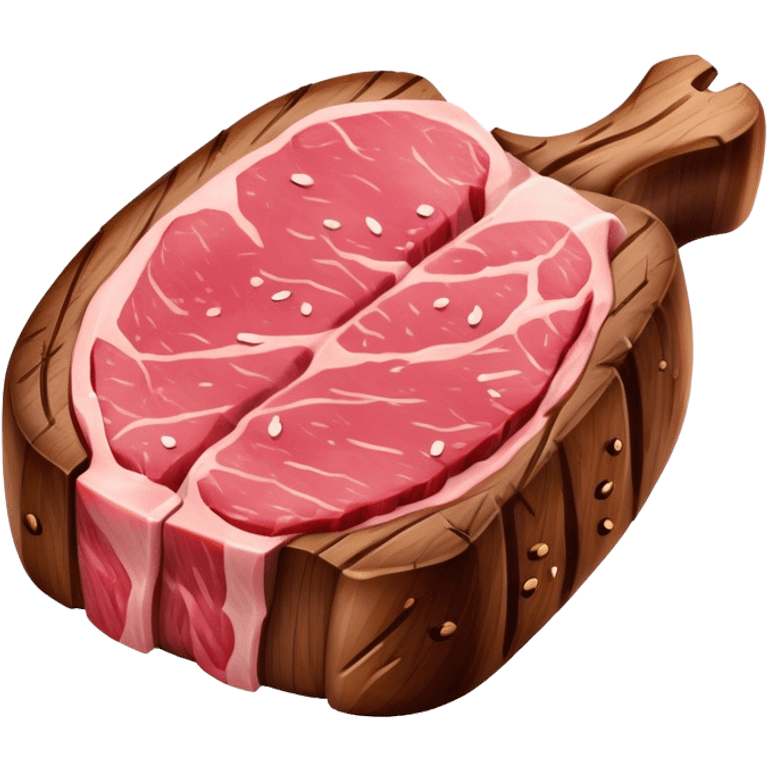 Cinematic thick-cut steak, perfectly seared with grill marks, a juicy pink center, rich and savory, warm glow, sizzling and mouthwatering, highly detailed and appetizing. emoji