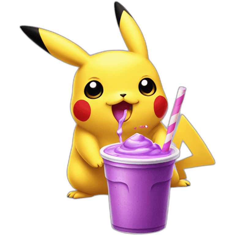 Pikachu drinking purple milkshake emoji