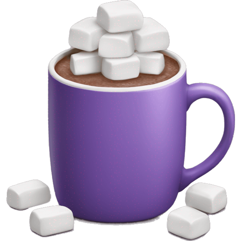 Purple mug of hot chocolate with marshmallows emoji