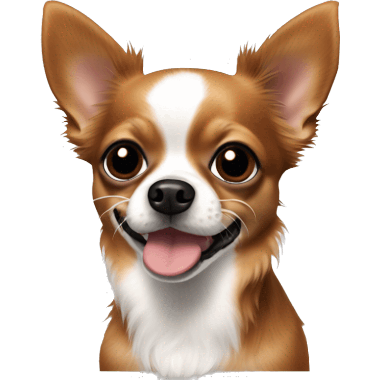 brownish red long hair chihuahua with a black blob around nose and black nose and white patches emoji