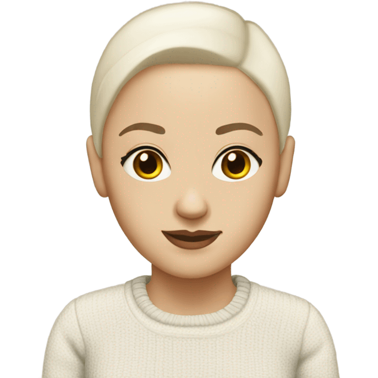 White bald woman sweater dark brown eyes and eyebrows  emoji