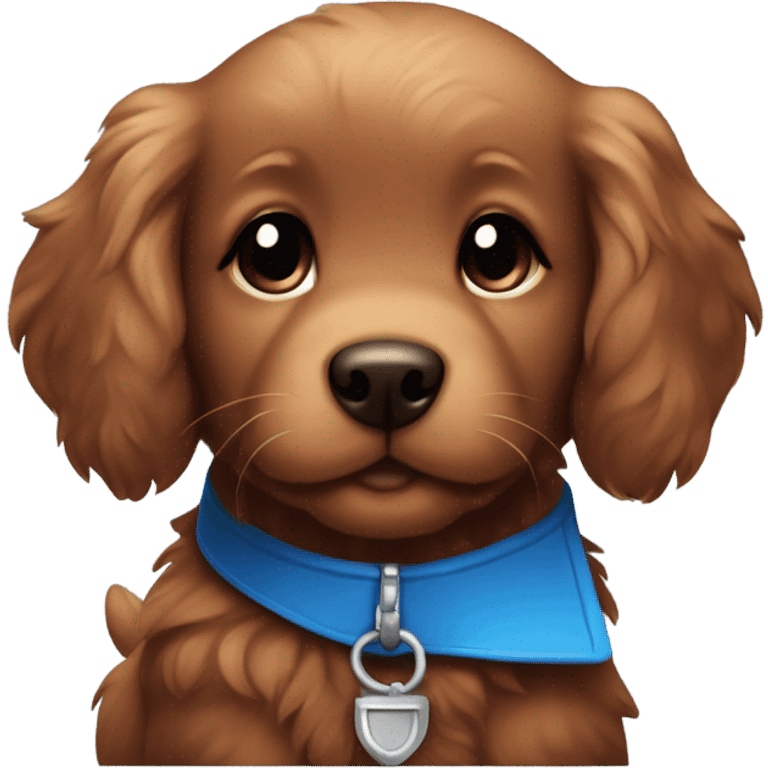 Chibi fluffy dark red retriever puppy with blue collar emoji