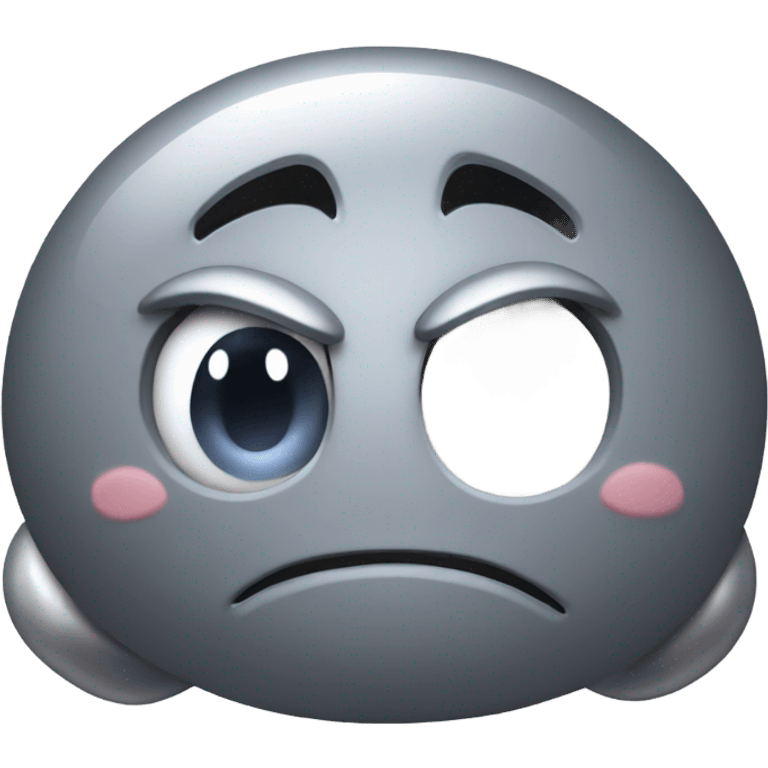 Metal cute Kirby bubble Gray ball driving on car wheels with mad eyebrows  emoji