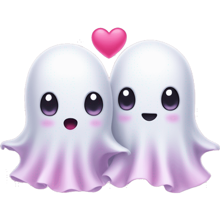 Two cute Ghost Friends pink Little Hearts  emoji