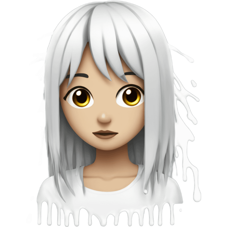 white paint dripping over an anime girl with black hair emoji