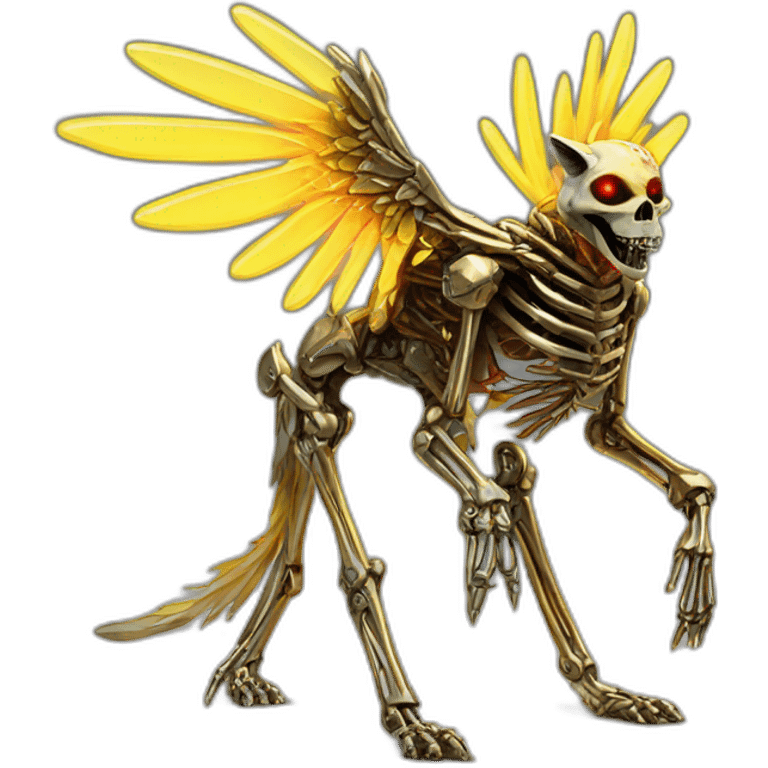 Melting Neon and gold Zombie skeleton fox with wings and prosthetic leg  emoji