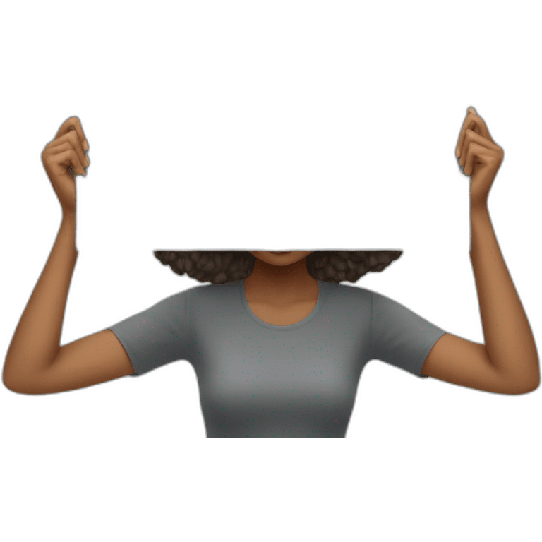 lady sort grey hai holding blank placard above head emoji