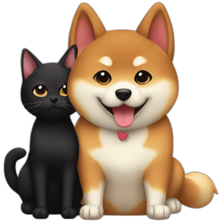 shibainu and black cat being-in-love emoji