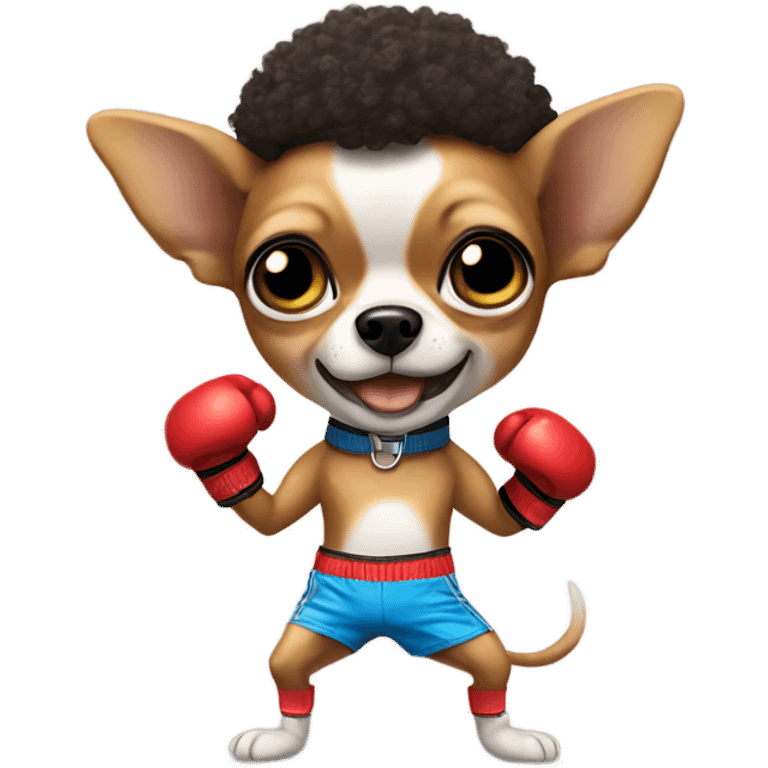 Chihuahua with an Afro dancing while wearing boxing gloves and shorts emoji