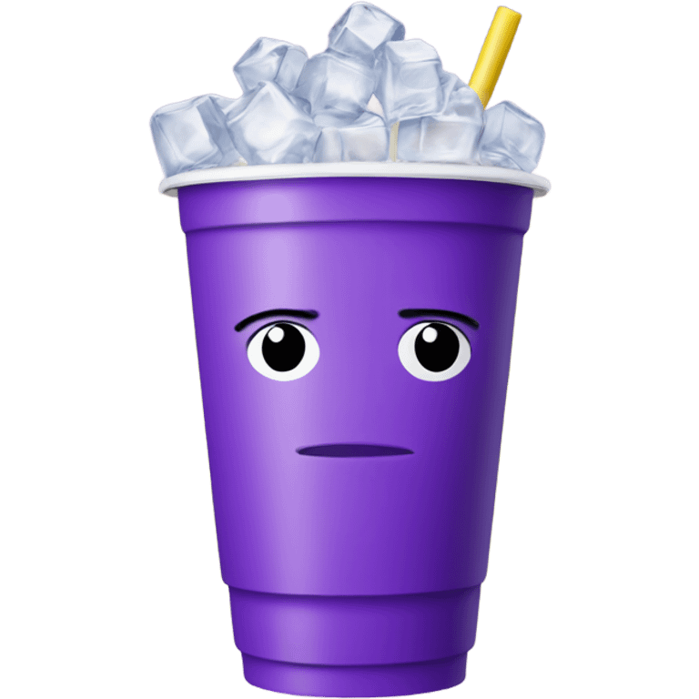 Double styrofoam cup with ice cubes and purple drink emoji