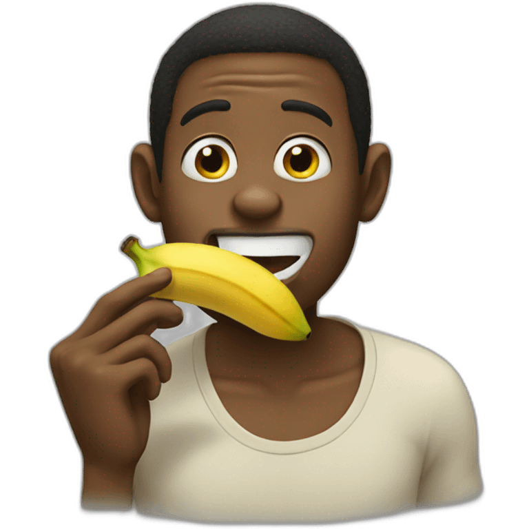 black man eating banana like monkey emoji