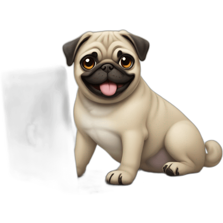 Pug smiling with a macbook emoji