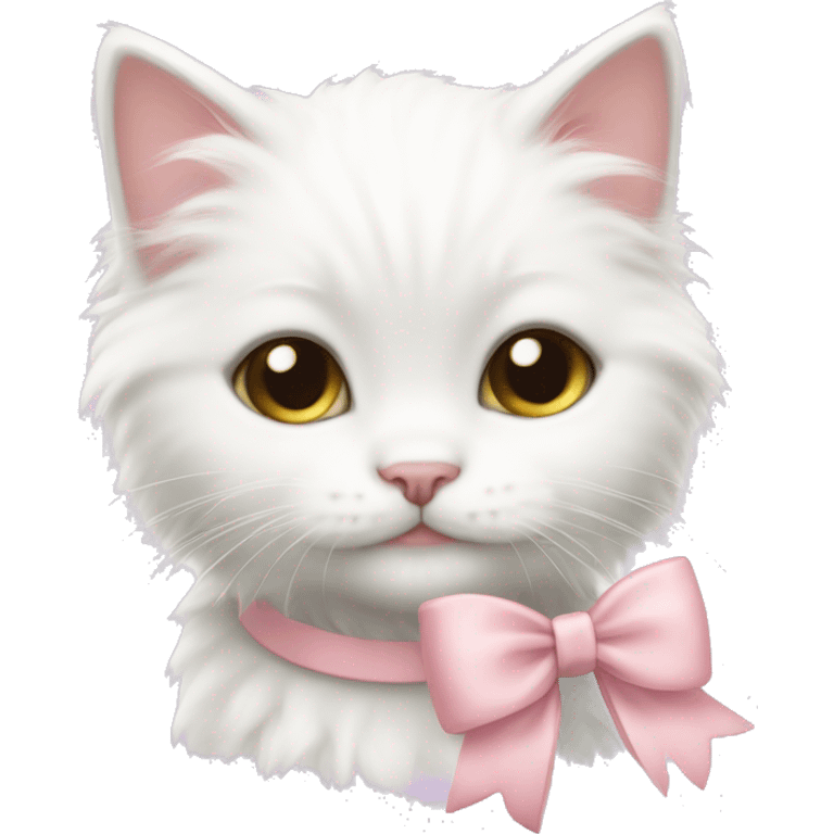 Cute fluffy White kitten with light pink bow emoji