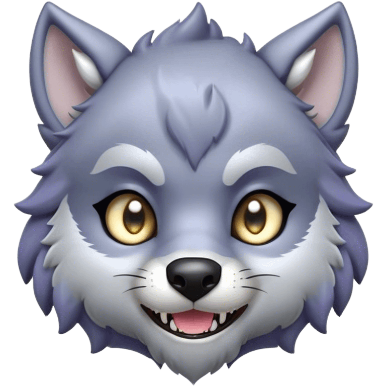 Cinematic Cute Werewolf Portrait Emoji, with a cuddly, miniature lupine form in soft moonlit grays and silvers, featuring oversized sparkling eyes and a sweet, endearing snarl, simplified yet irresistibly adorable, highly detailed with a gentle glowing outline that captures the playful, heartwarming essence of a little werewolf! emoji