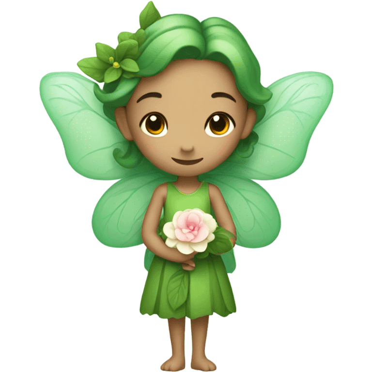 fairy in a cute green dress holding camille flower emoji