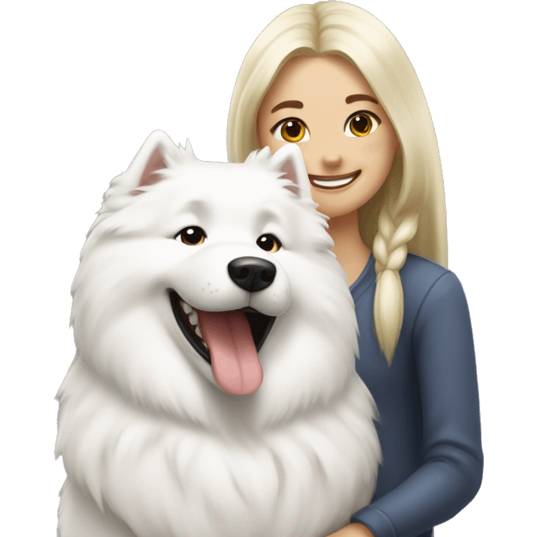 Happy samoyed with blonde smiling girl emoji