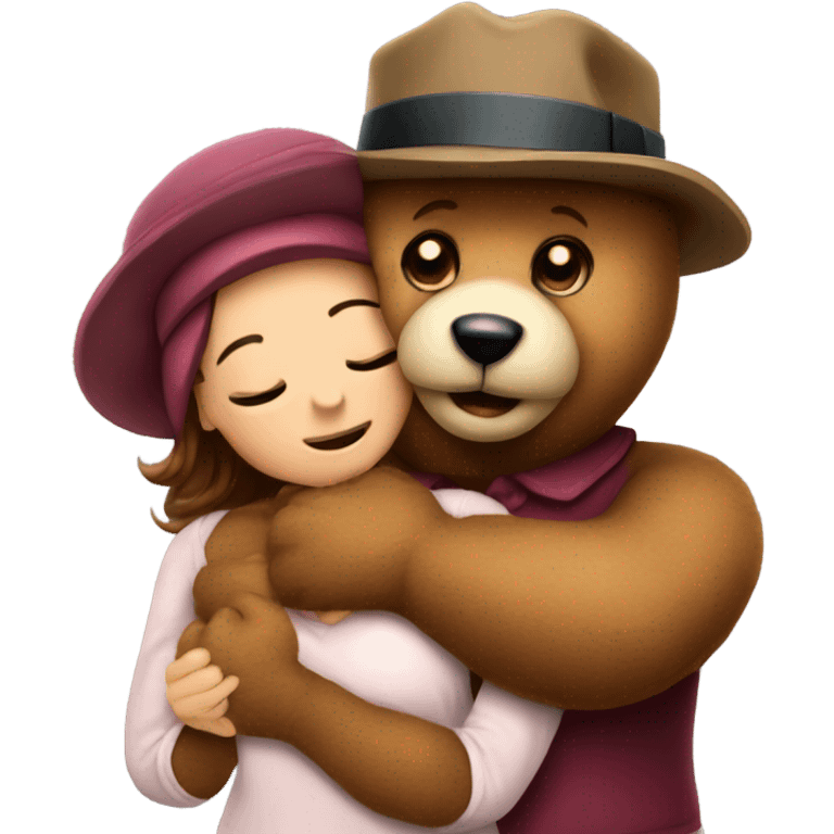 Teddy bear with hat hugging wife emoji