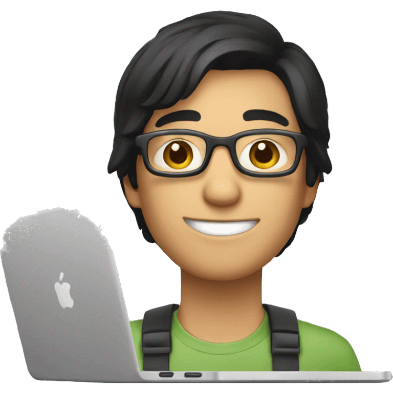 a developer with short grommed black hair and glasses sitting behind a laptop  emoji