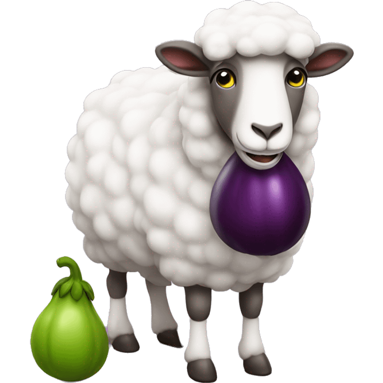 sheep with a eggplant near emoji