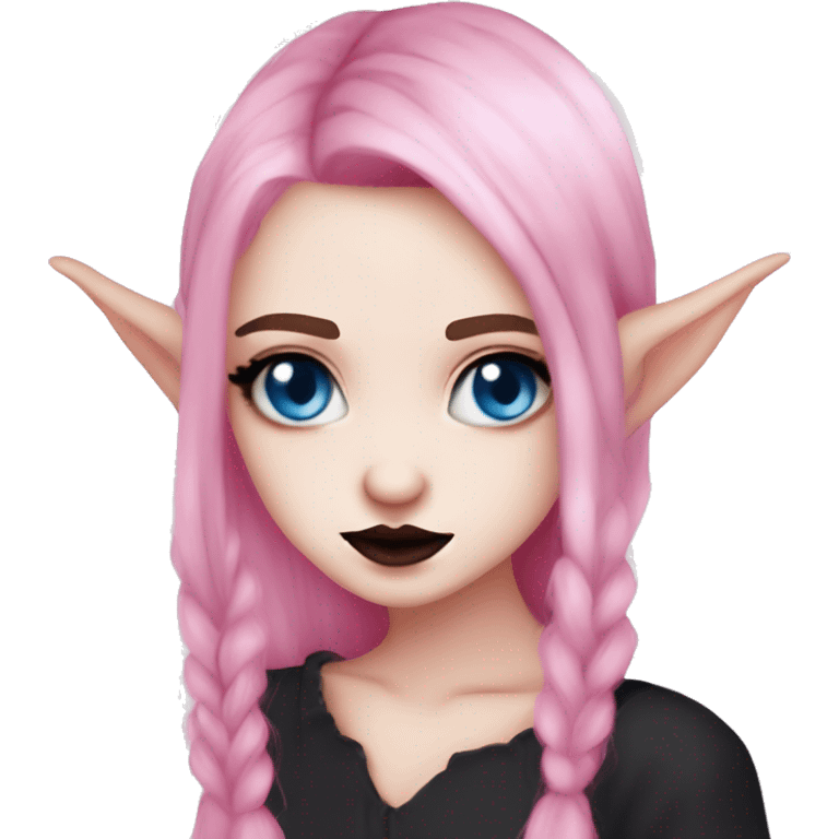 Cute spooky brown lips CUTE pink pale vampire teeth pretty pink eyebrows vampire goth princess elf ears blue eyes pink hair emoji