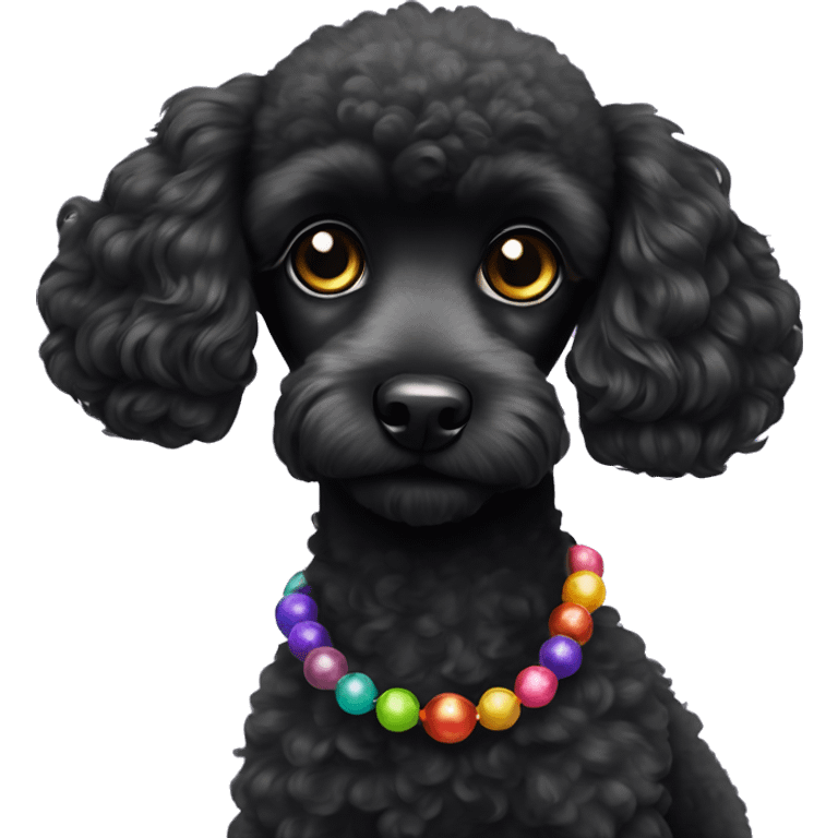 One Small Black Poodle with one  colorful bead necklaces emoji