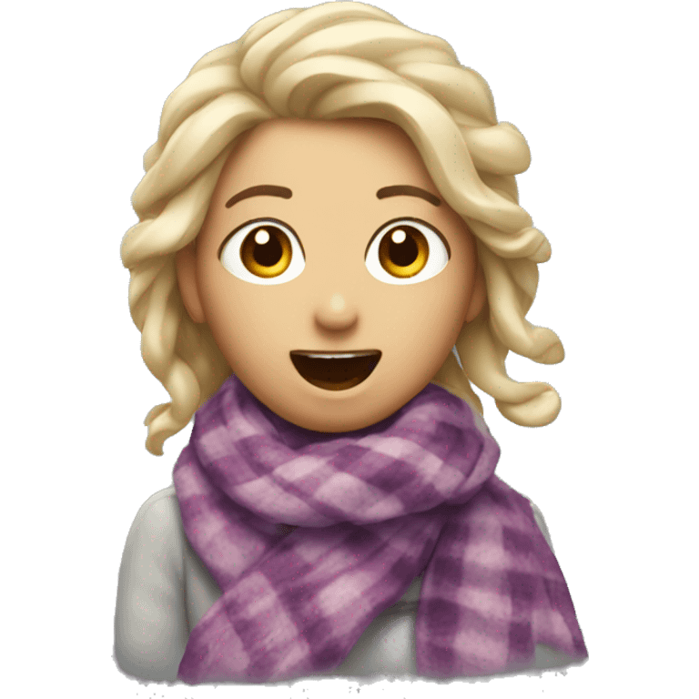 mimi with a scarf shouting with hand on her hair emoji