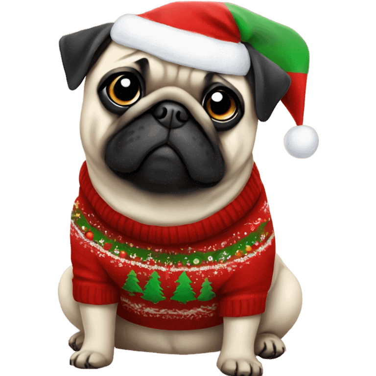 A pug wearing Christmas jumper  emoji