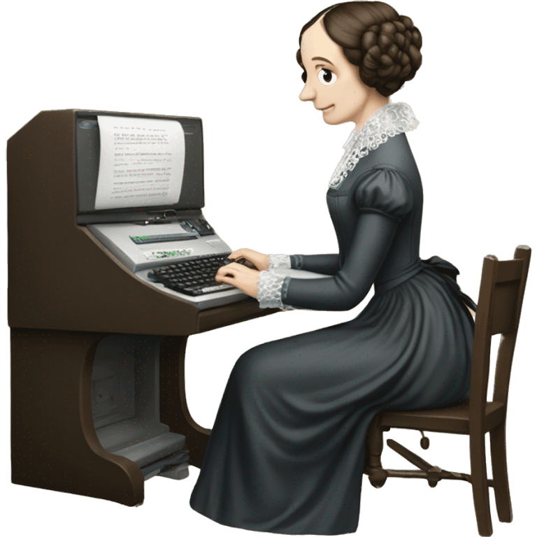 historical figure Ada Lovelace typing on a computer keyboard emoji