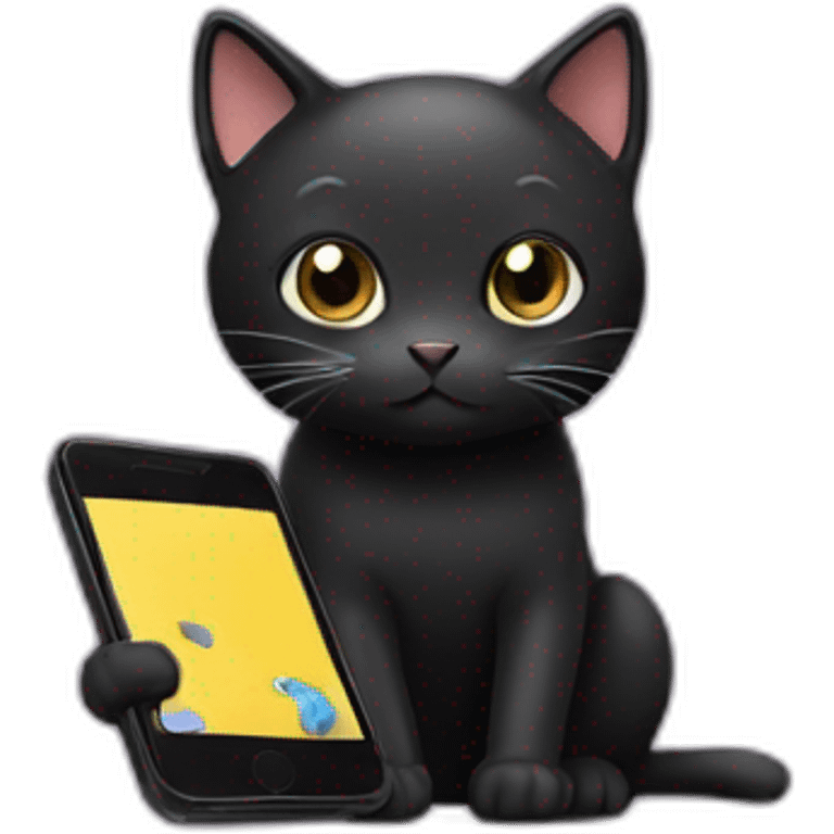 Black cat with a smartphone emoji