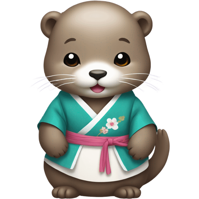 A cute otter wearing traditional Korean hanbok for Korean holidays, visible only up to its neck. emoji