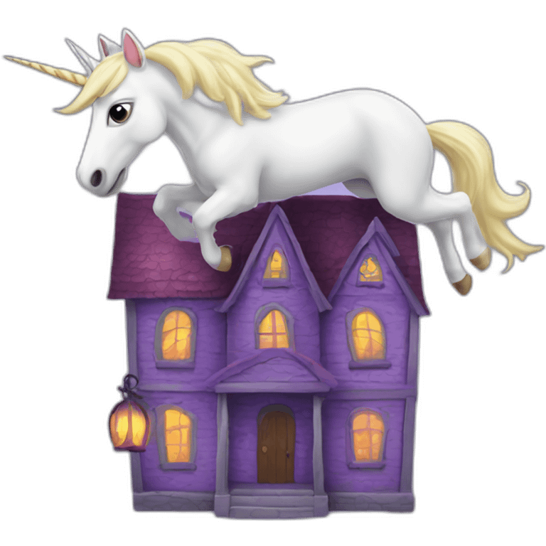 unicorn flying in a haunted house emoji