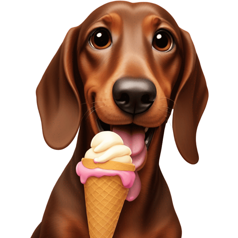 A brown dachshund eating ice cream emoji