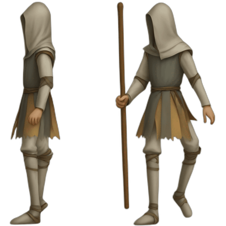 a person walking over stilts on both legs, not using arms, medieval emoji