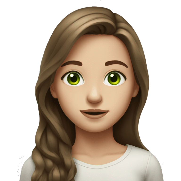 realistic portrait of girl with green eyes long brown hair emoji