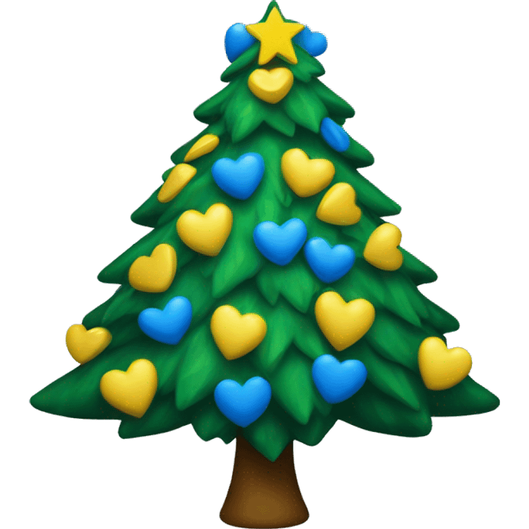 Christmas tree with yellow and blue hearts emoji