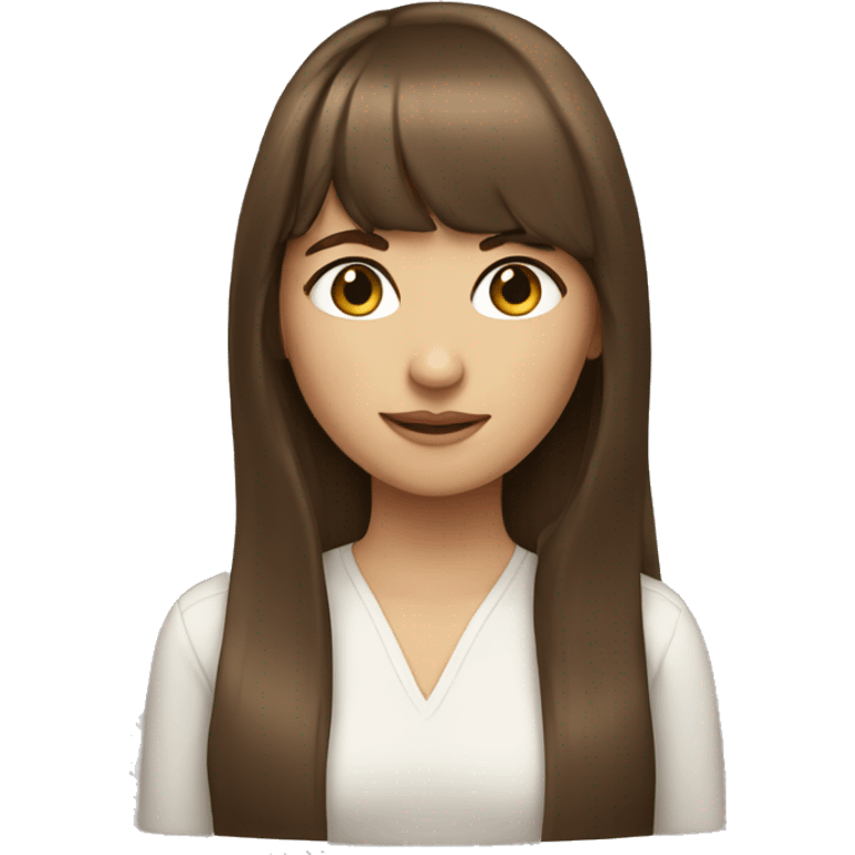 Pretty girl with long brown hair and bangs emoji