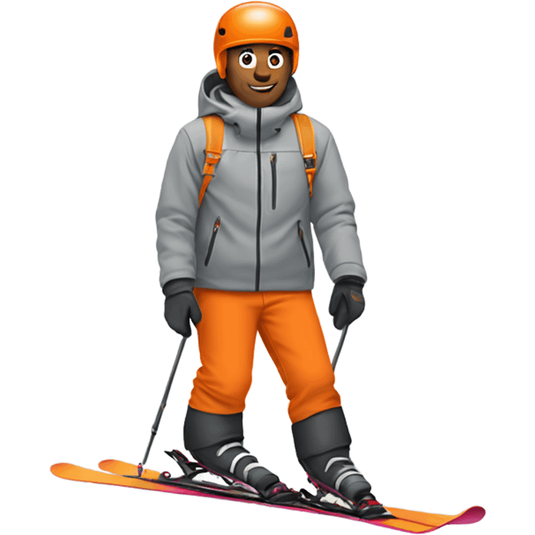 Male skier wearing gray jacket and orange pants emoji